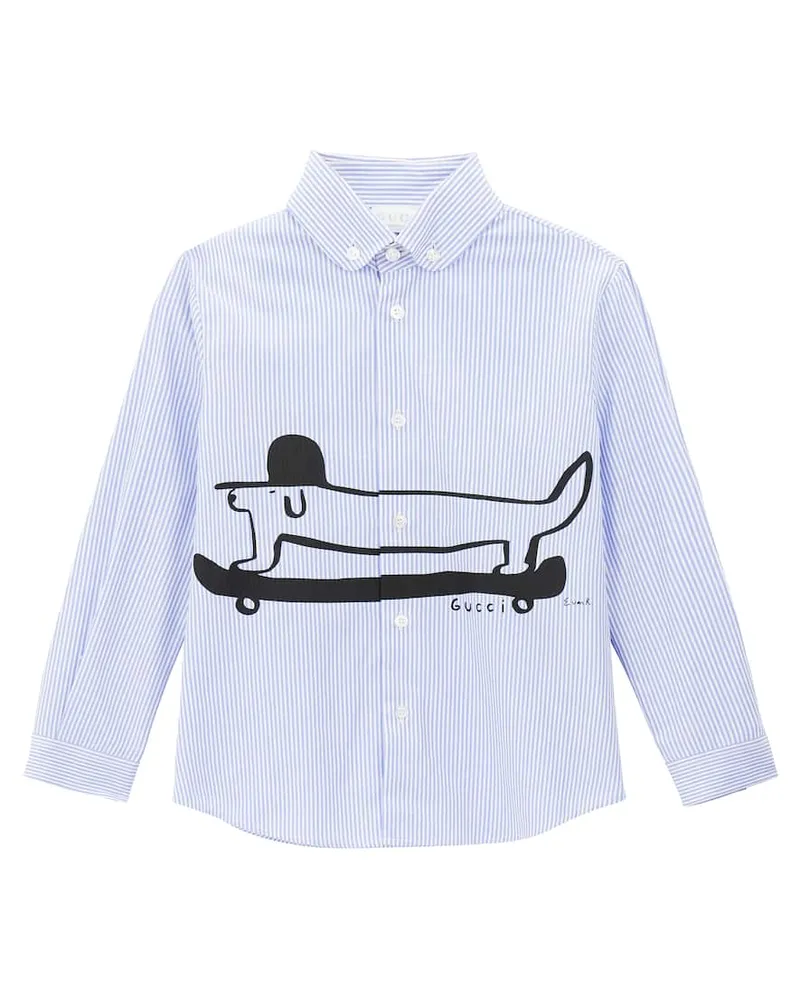 Gucci X Euan Roberts Bedrucktes Hemd aus Baumwollpopeline Blau