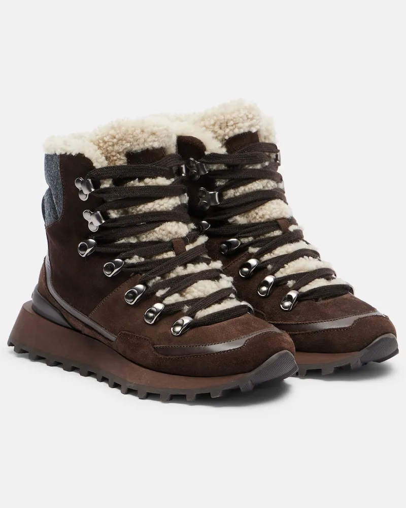 Brunello Cucinelli Ankle Boots Monili aus Veloursleder Braun