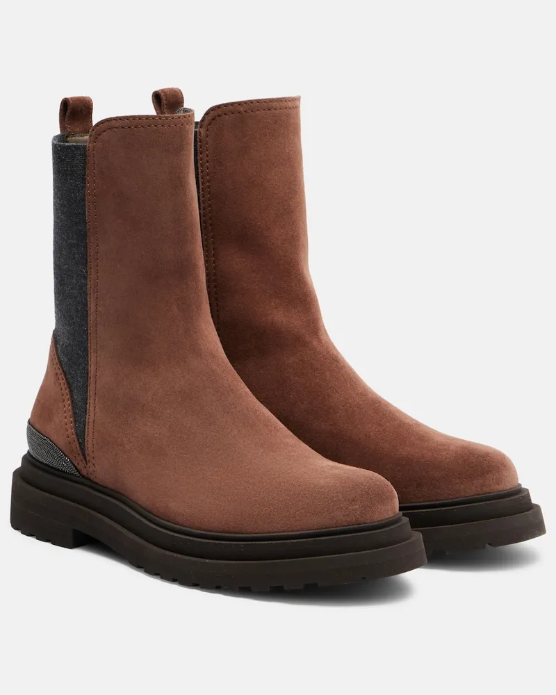 Brunello Cucinelli Chelsea Boots Monili aus Veloursleder Braun