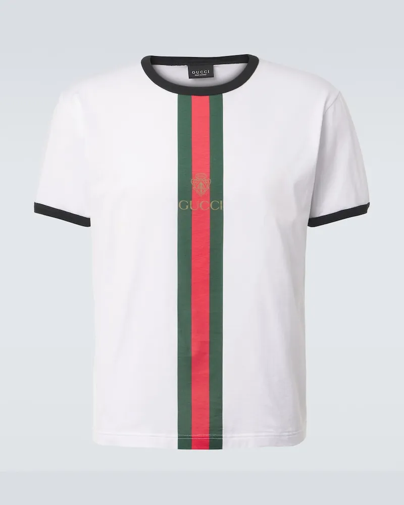 Gucci T-Shirt Web Stripe aus Baumwoll-Jersey Weiß