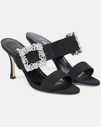 Manolo Blahnik Verzierte Sandalen Gable aus Satin Schwarz