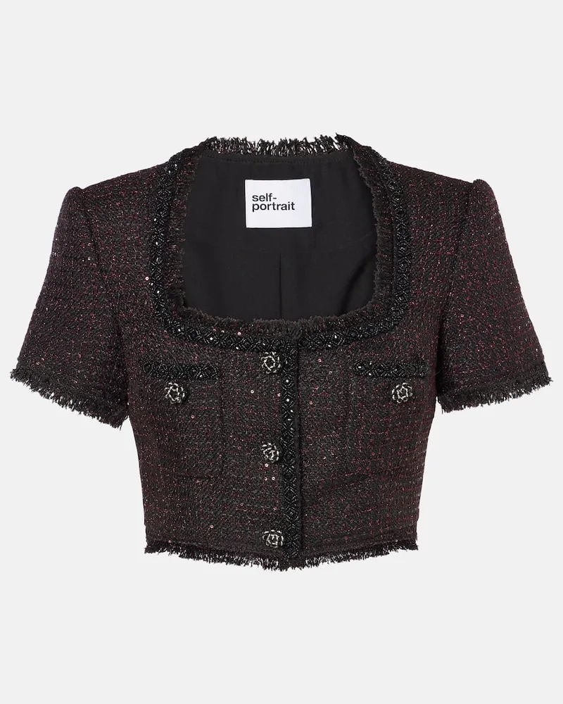 Self-Portrait Top aus Tweed Schwarz