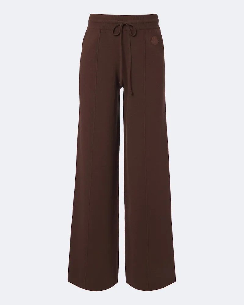 Moncler Weite Hose aus einem Wollgemisch Braun