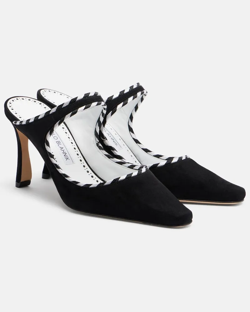 Manolo Blahnik Pantoletten Pura aus Veloursleder Schwarz
