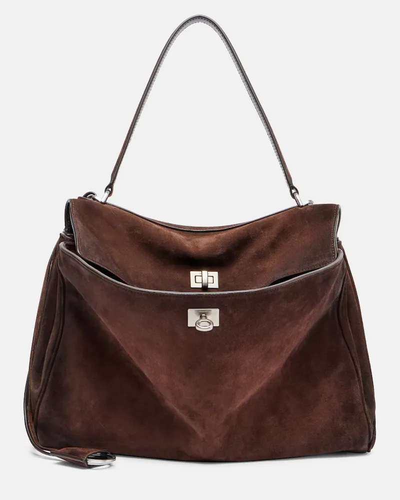 Balenciaga Tote Bag Rodeo Medium aus Veloursleder Braun
