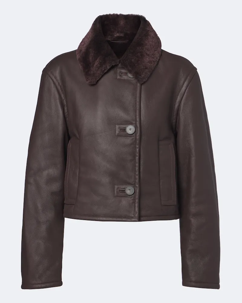 Joseph Jacke Liri aus Leder mit Shearling Burgunderrot