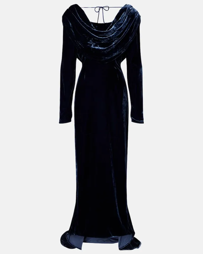 ROTATE Birger Christensen Robe Ivette aus Samt Blau