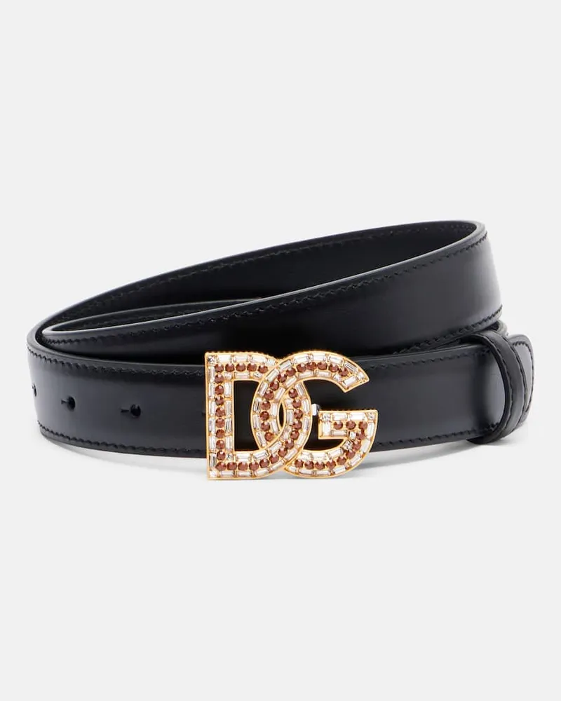 Dolce & Gabbana Gürtel DG aus Leder mit Kristallen Schwarz