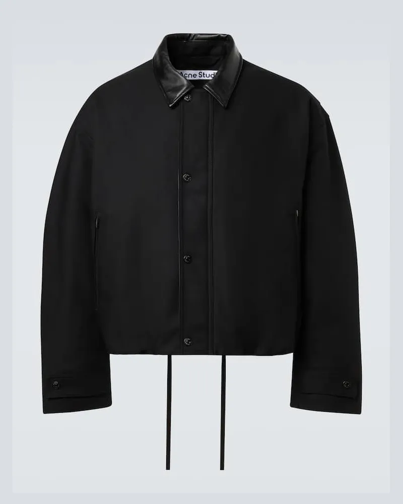 Acne Studios Bomberjacke aus Baumwoll-Twill mit Leder Schwarz