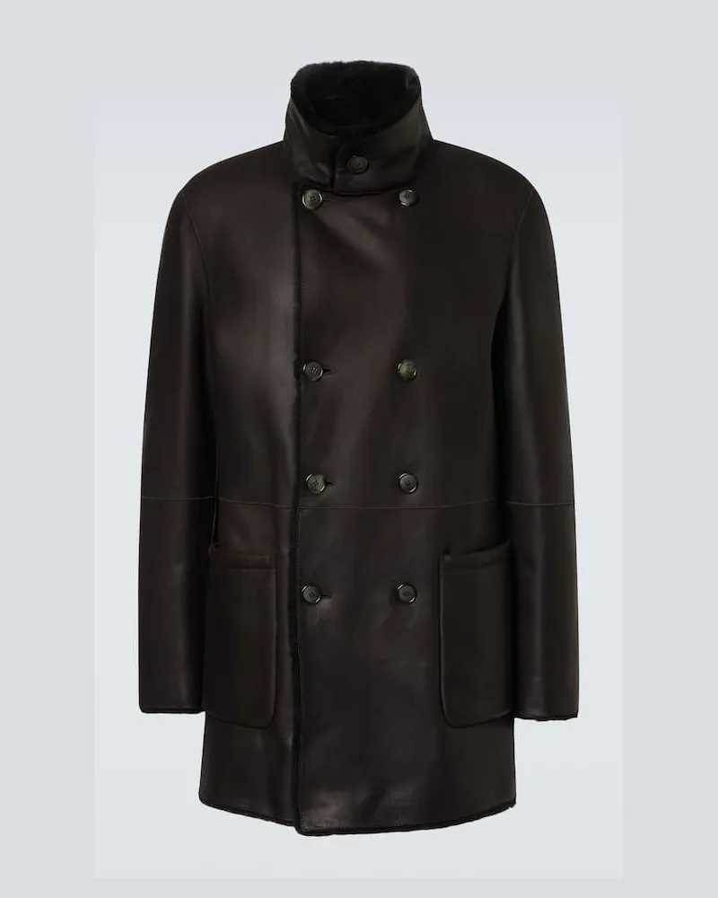 Giorgio Armani Wendbare Jacke aus Leder und Shearling Braun