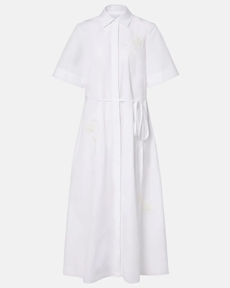 Erdem Besticktes Hemdblusenkleid aus Baumwollpopeline Weiß
