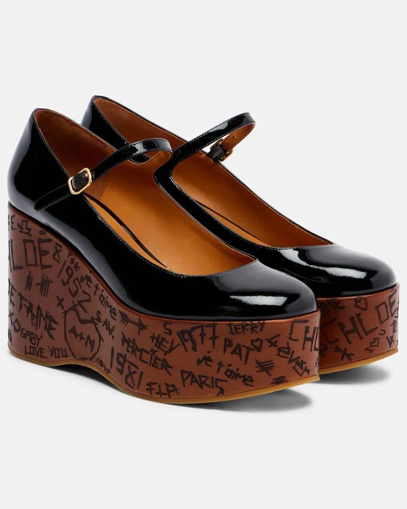 Chloé Chloé Wedges Maxime aus Lackleder Schwarz