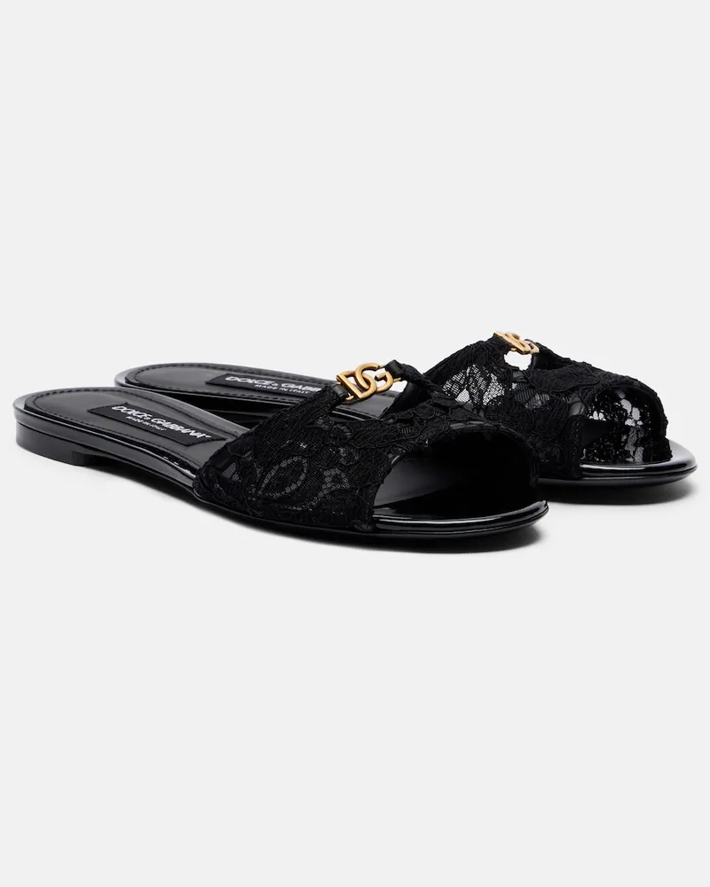 Dolce & Gabbana Pantoletten DG aus Spitze mit Leder Schwarz