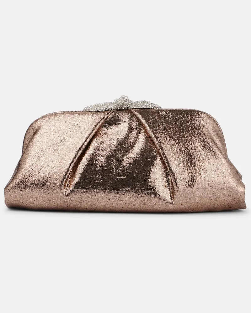 Aquazzura Verzierte Clutch Very Bow Tie aus Satin Gold