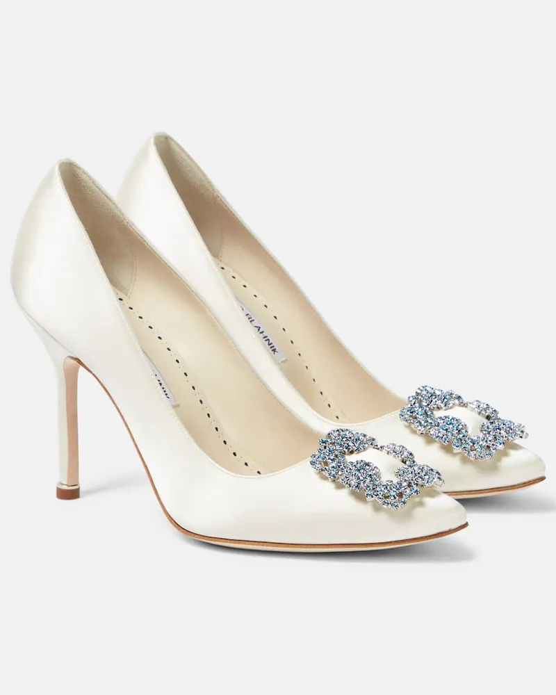 Manolo Blahnik Bridal Pumps Hangisi 105 aus Satin mit Kristallen Weiã