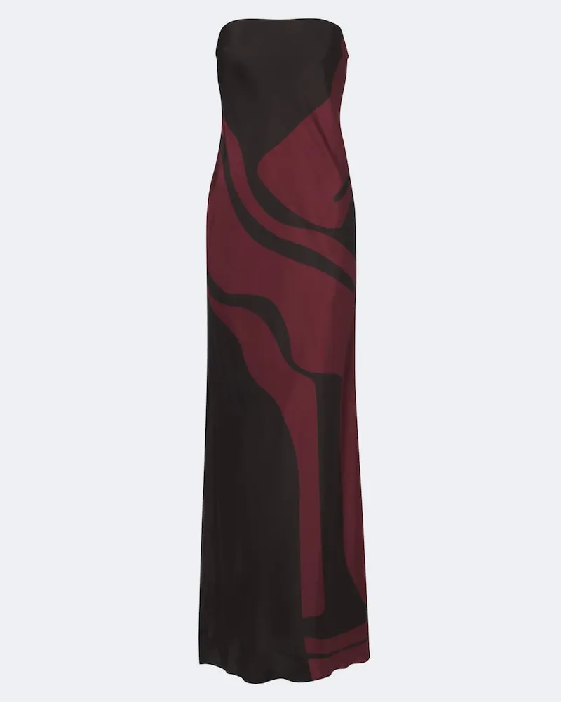SIR Bedrucktes Maxikleid aus Seidensatin Braun