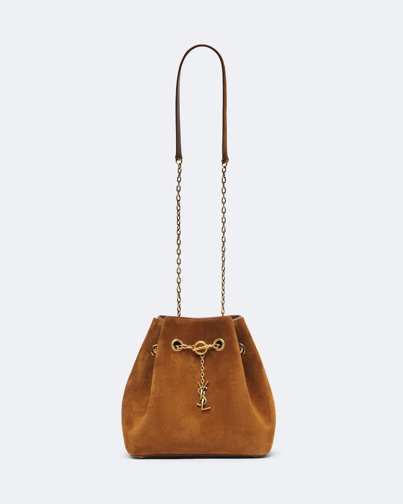 Saint Laurent Schultertasche Le Sailor Small aus Veloursleder Beige