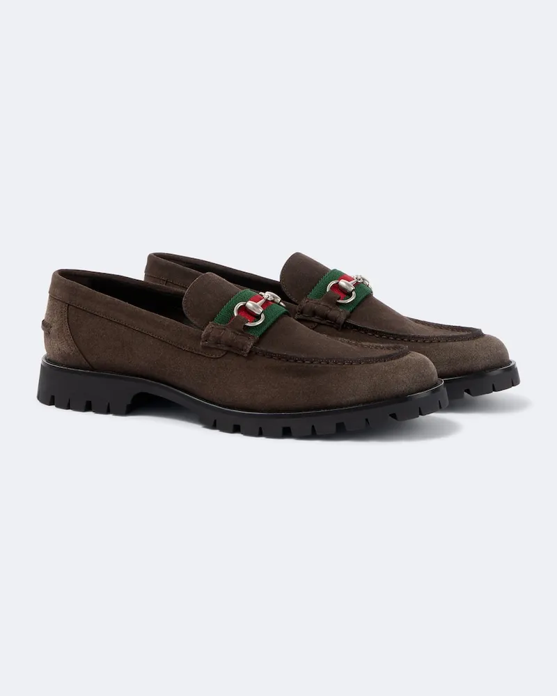 Gucci Loafers Horsebit aus Veloursleder Braun