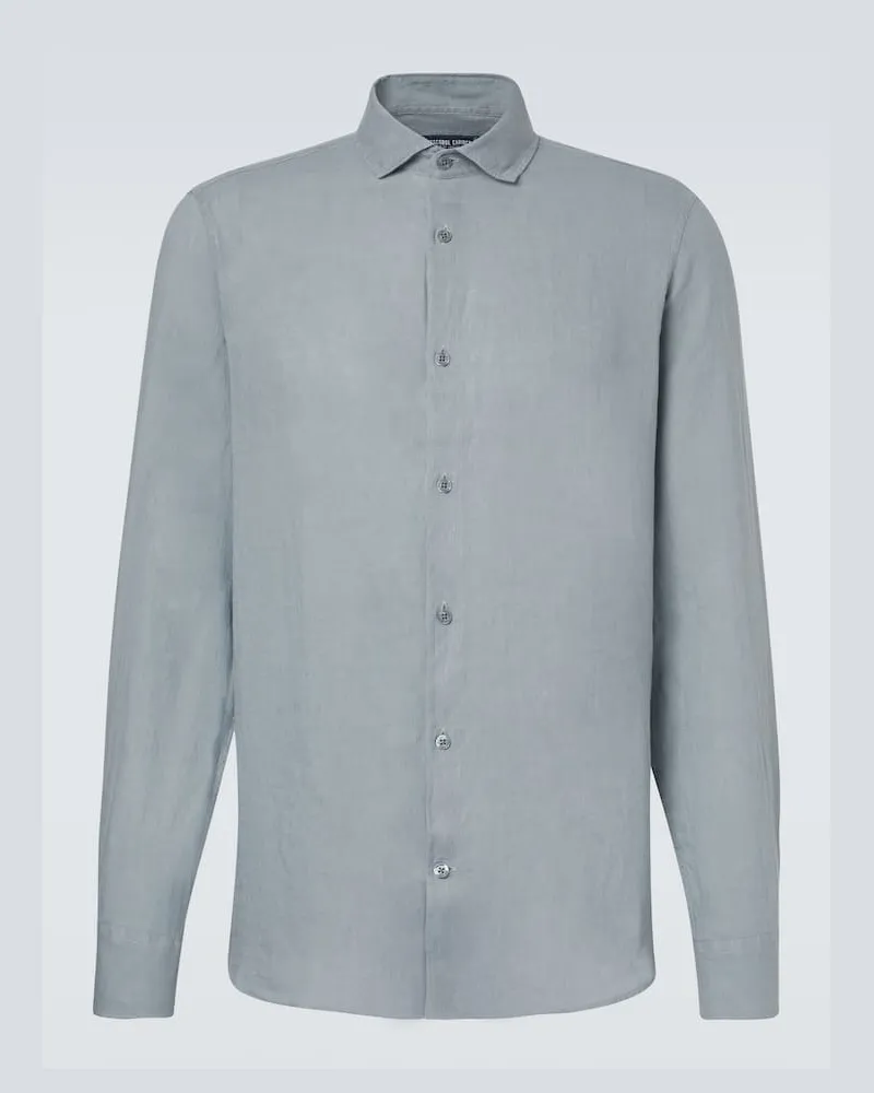 Frescobol Carioca Hemd Antonio aus Leinen Blau