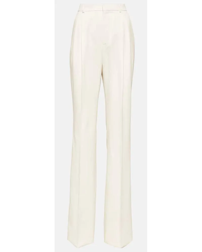 Saint Laurent Weite High-Rise-Hose aus Wolle Beige