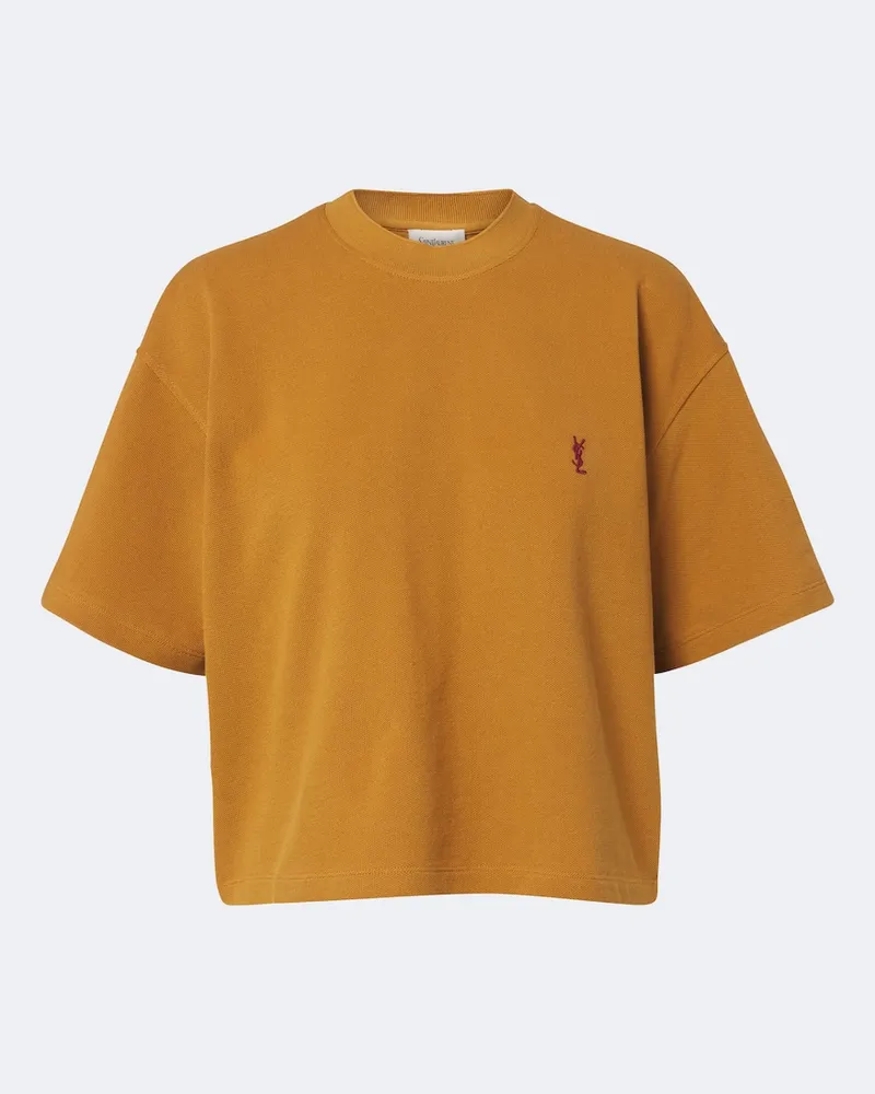 Saint Laurent Oversize-T-Shirt Cassandre aus Baumwoll- Piqué Gelb