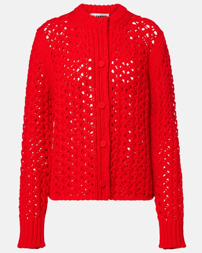 Jil Sander Cardigan aus Woll-Strick Rot
