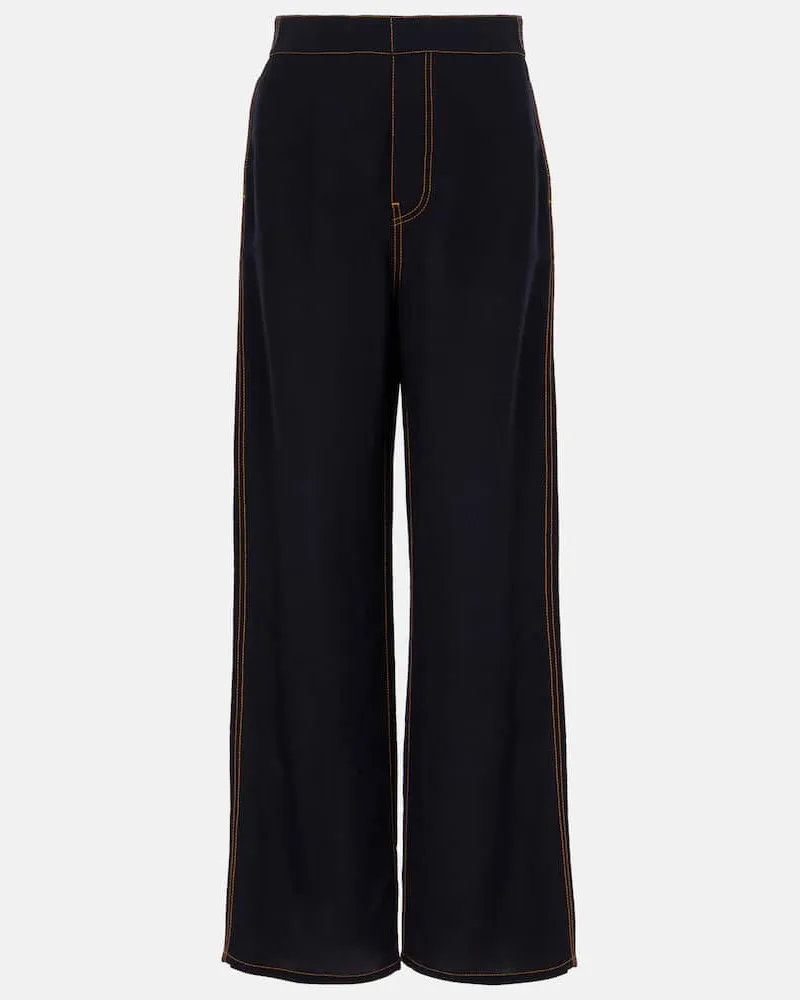 Alaïa Alaïa Weite High-Rise-Hose aus Georgette Blau
