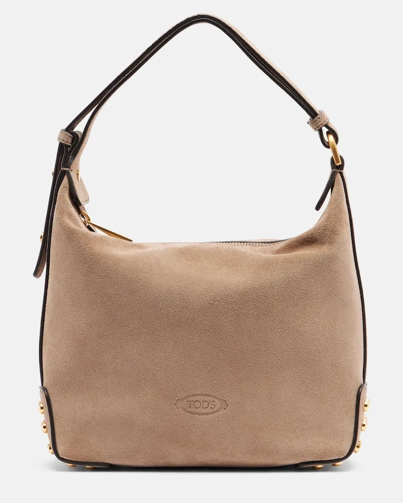 TOD'S Schultertasche Sacca Mini aus Veloursleder Beige