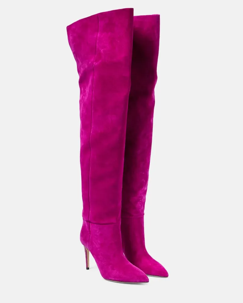 Paris Texas Overknee-Stiefel aus Veloursleder Rosa