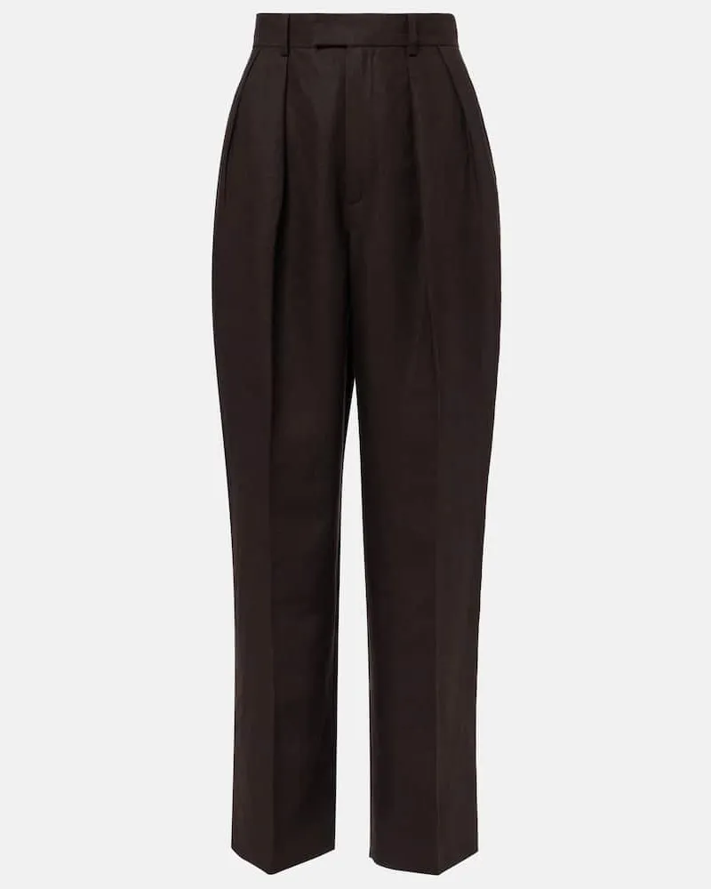 Loro Piana Gerade High-Rise-Hose aus Leinen Braun