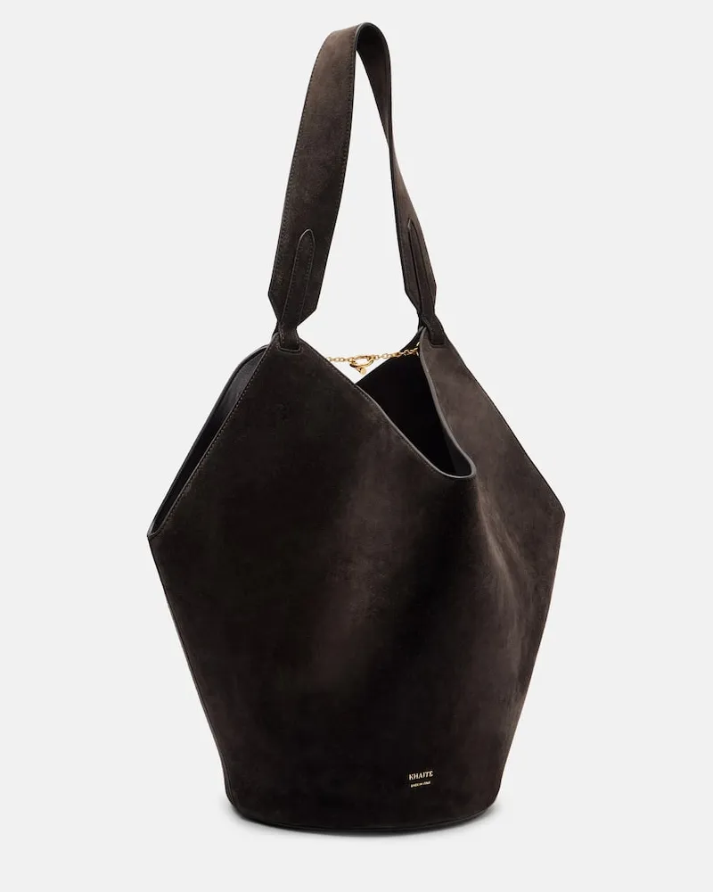 KHAITE Bucket Bag Lotus Small aus Veloursleder Braun