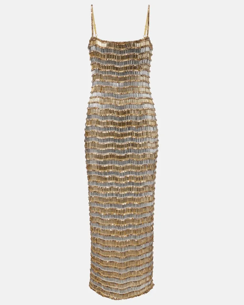 Rachel Gilbert Verziertes Midikleid Gold