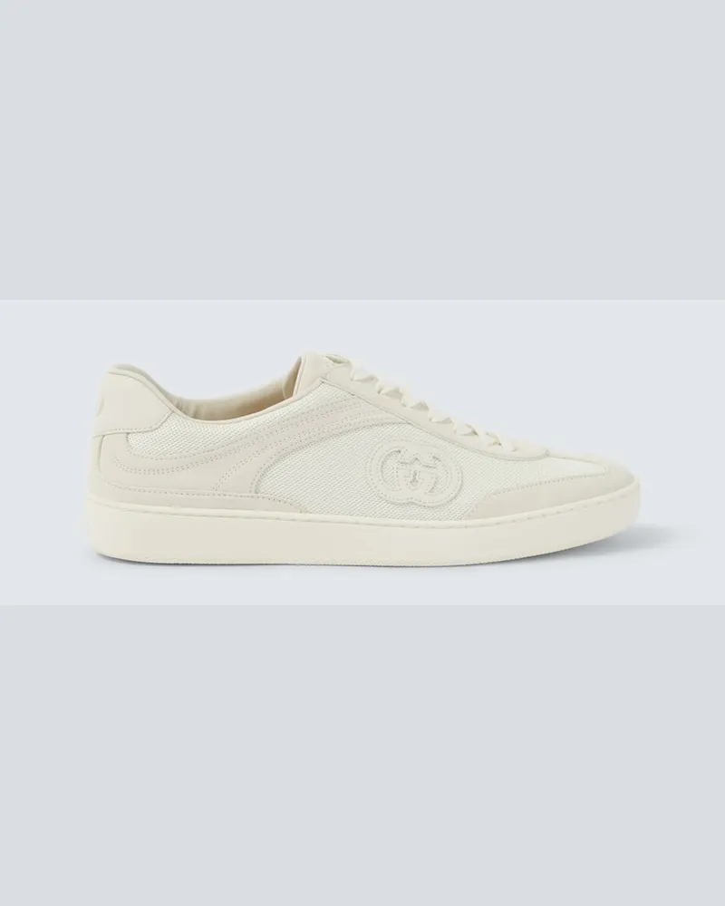 Gucci Sneakers G75 aus Veloursleder und Canvas Weiß