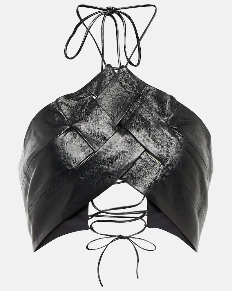 Aya Muse Cropped-Top Vortico aus Lederimitat Schwarz