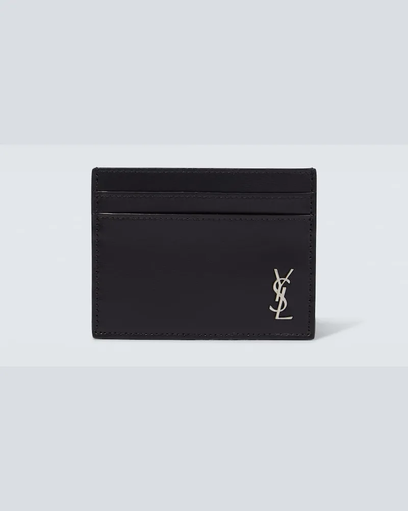 Saint Laurent Kartenetui Tiny Cassandre aus Leder Schwarz