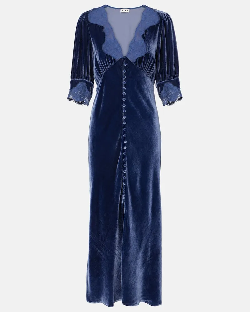 RIXO Maxikleid Simone aus Samt mit Spitze Blau