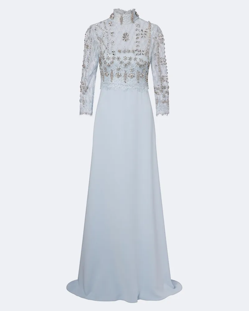 COSTARELLOS Verzierte Robe Brona aus Crêpe mit Spitze Blau