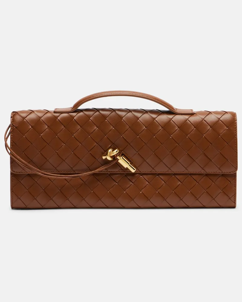 Bottega Veneta Clutch Intrecciato aus Leder Braun