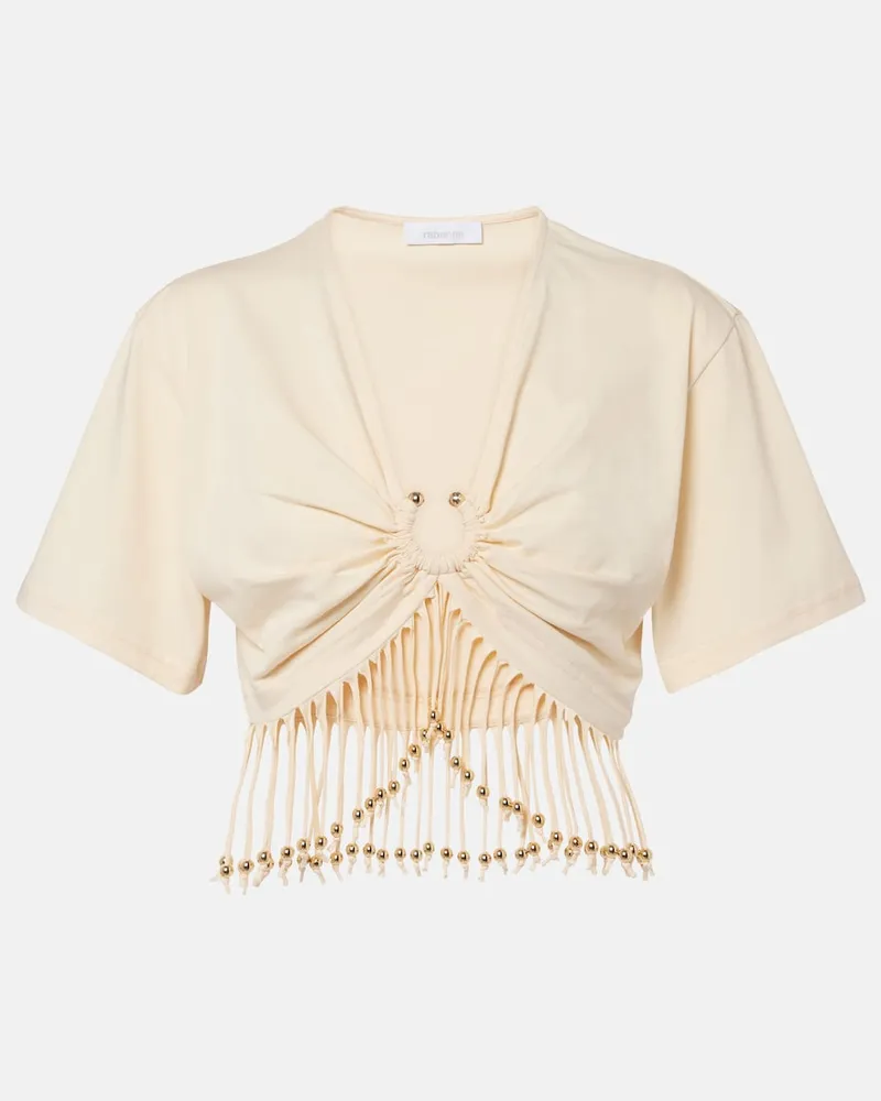 Paco Rabanne Verziertes Cropped-Top aus Baumwoll-Jersey Weiß