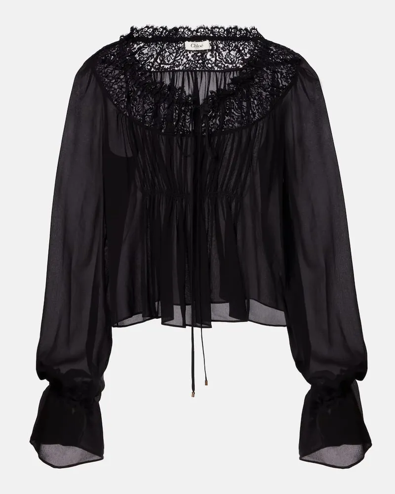 Chloé Chloé Bluse aus Seiden-Georgette mit Spitze Schwarz