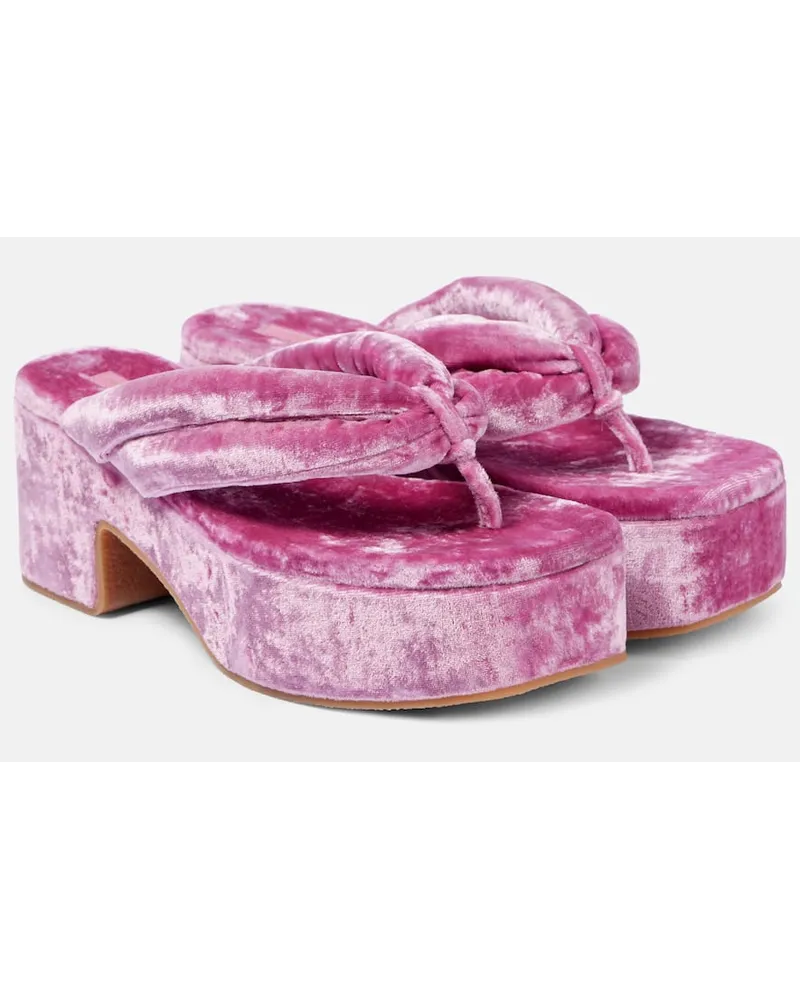 Dries van Noten Plateausandalen aus Samt Pink