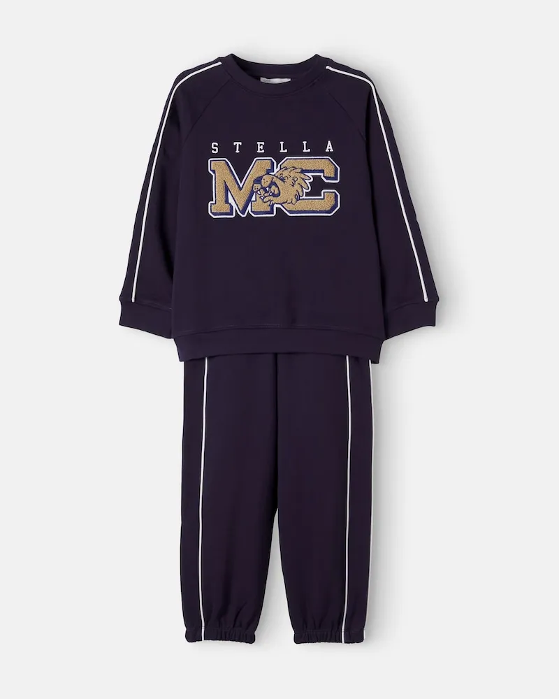 Stella McCartney Kids Verziertes Set aus Sweatshirt und Sweatpants Blau