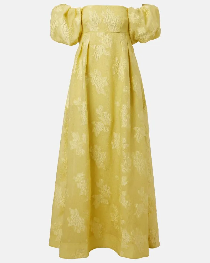Rebecca Vallance Off-Shoulder-Robe Benette aus Brokat Gelb