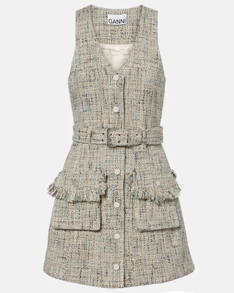 Ganni Minikleid aus Tweed Grau
