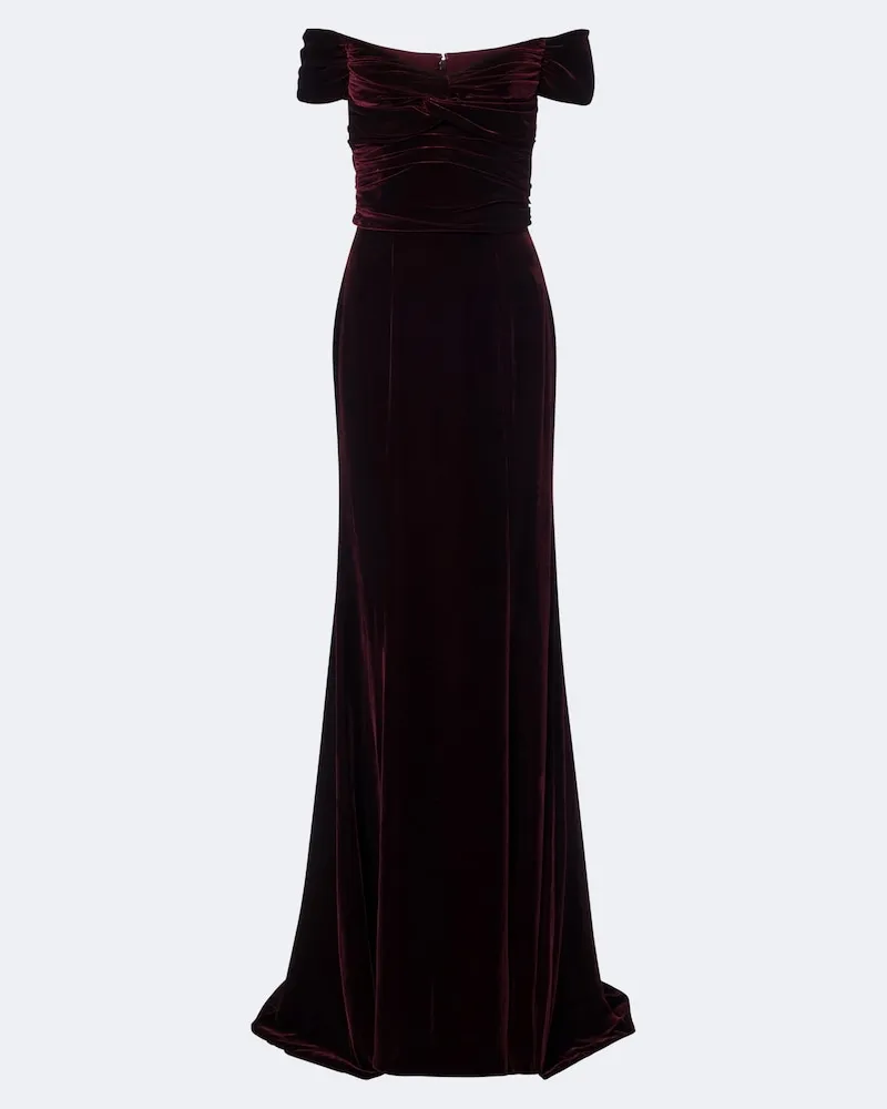 COSTARELLOS Off-Shoulder Bustier-Robe aus Velours Rot