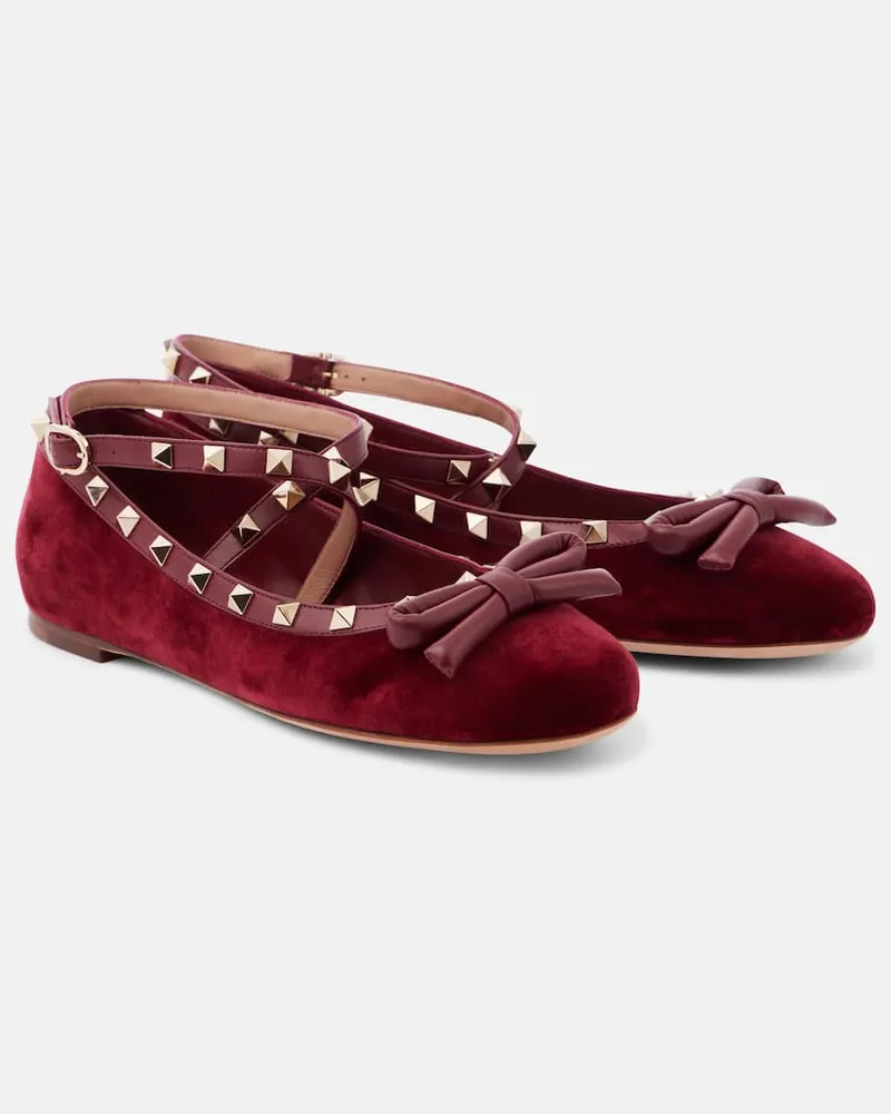 Valentino Garavani Ballerinas Rockstud aus Samt Burgund