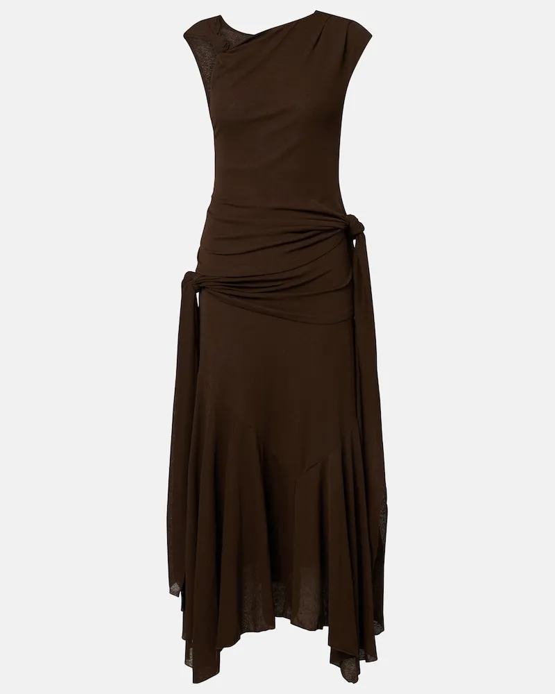 Ganni Asymmetrisches Midikleid aus Mesh Braun