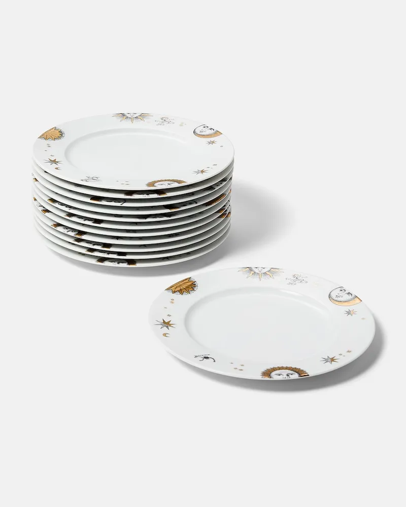Fornasetti Set Astronomi aus zwölf Speisetellern Weiß