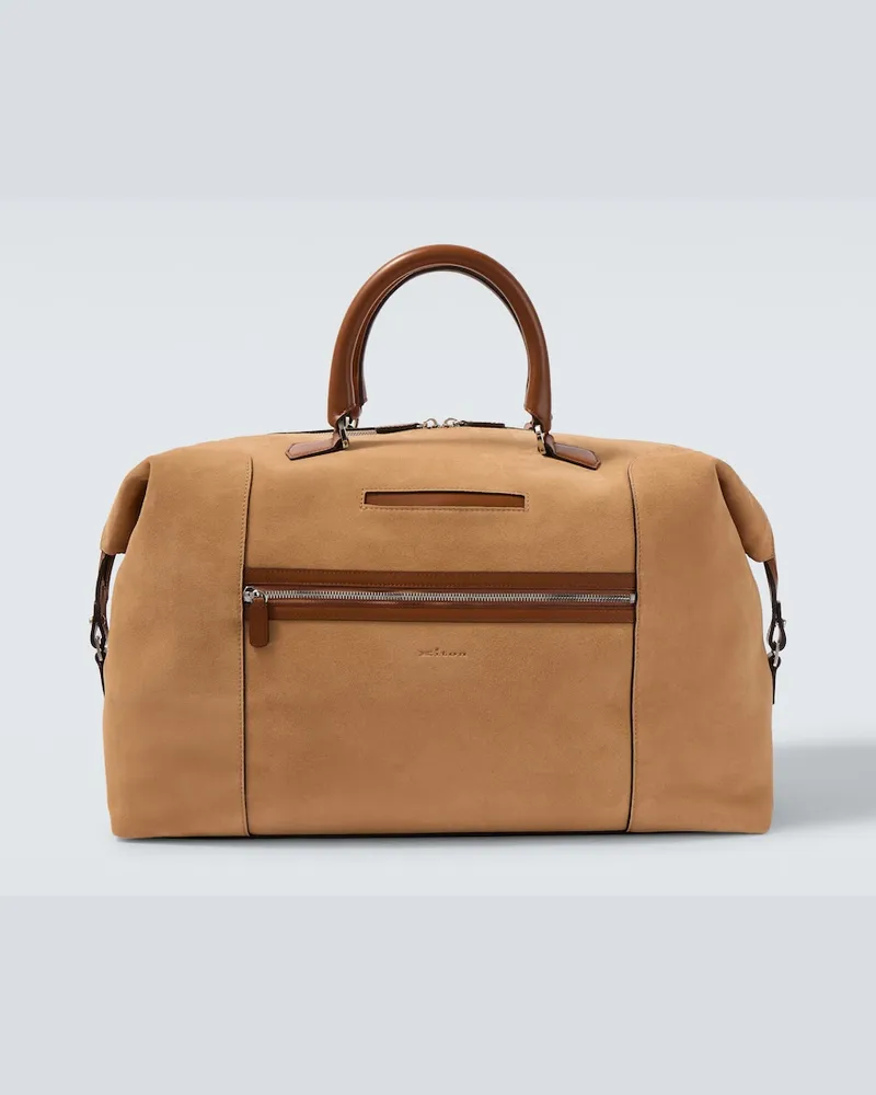 Kiton Weekender aus Veloursleder mit Leder Beige
