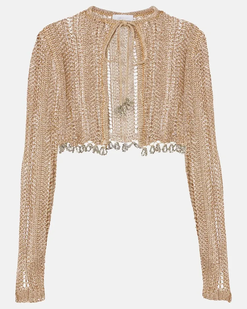 Paco Rabanne Verzierter Cropped-Cardigan aus Häkelstrick Gold